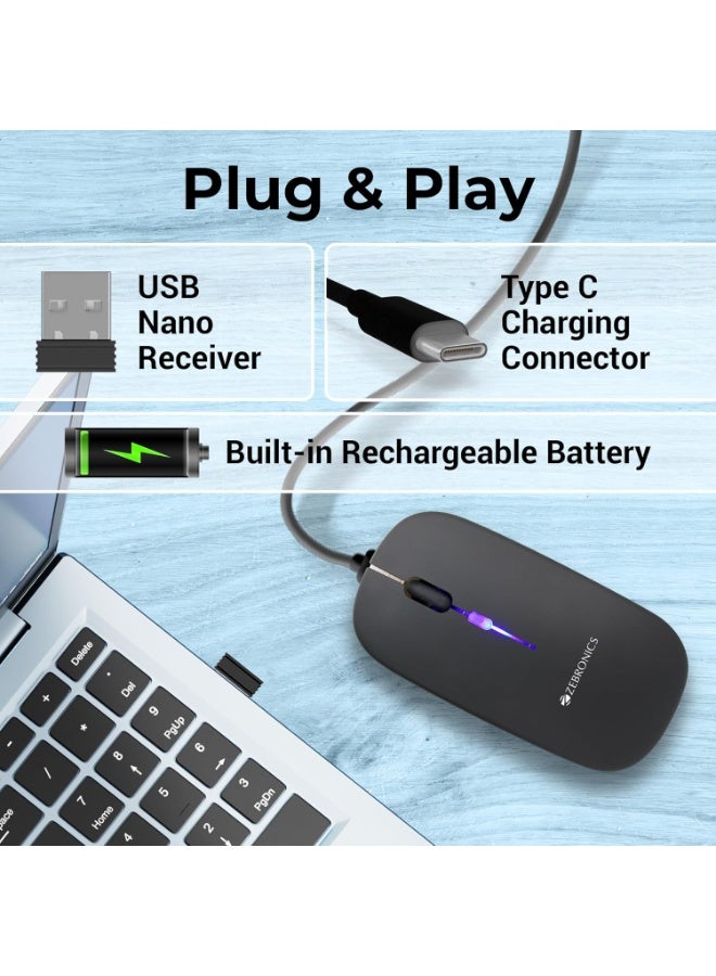 ZEBRONICS Blanc Slim Wireless Mouse with Rechargeable Battery, BT + 2.4GHz, 4 Buttons, 800/1200/1600 DPI, Silent Operation, Multicolor LED Lights - Image 3